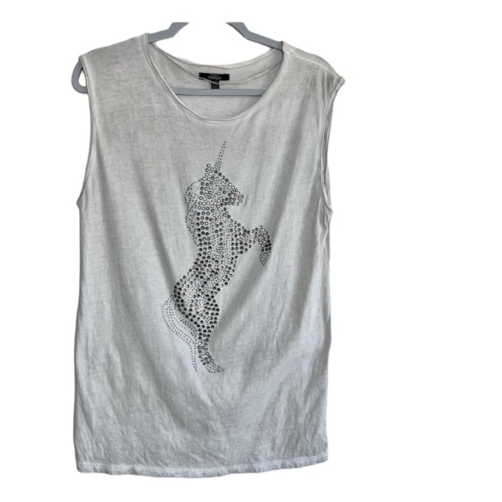 Zara Bling Crystal Stud Unicorn Muscle tank Top Size Medium